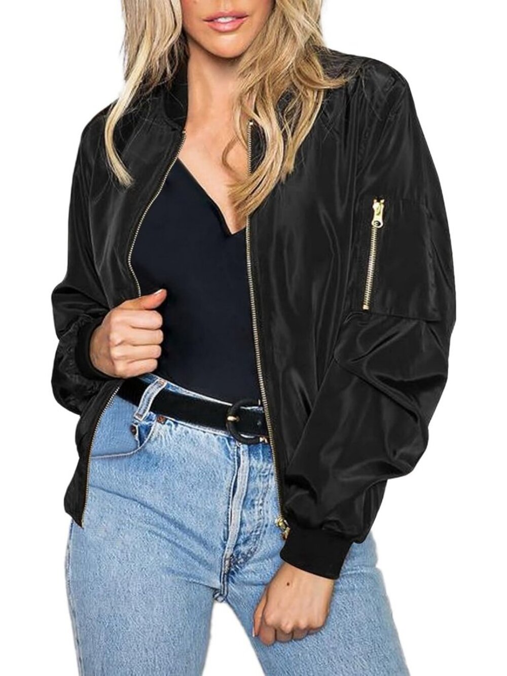 Stylish Women's Bomber Jacket | Casual Spring Fall Coat with Pockets